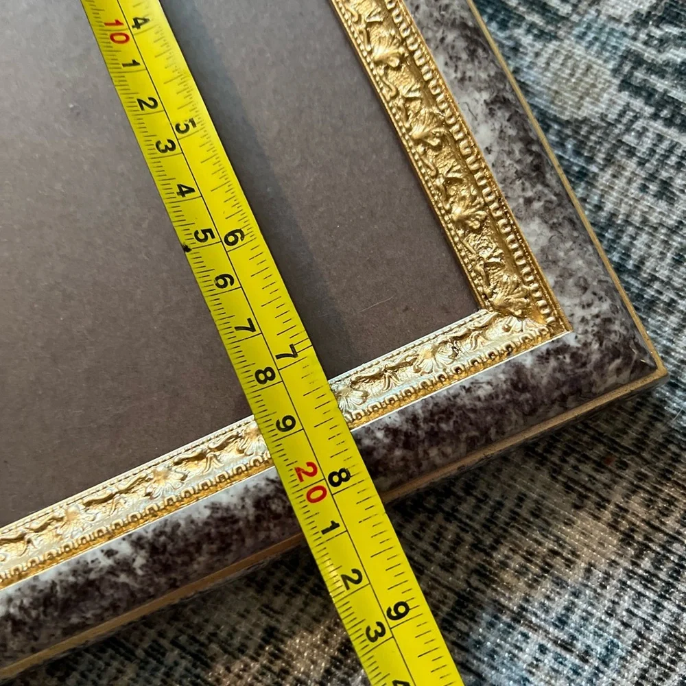 Faux Marble with Gold Filigree Border Easel Table Picture Frame